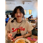 女2025年春夏新款 落落狷介米白色字母印花短袖 t恤 设计感宽松上衣