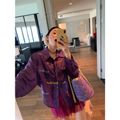 落落狷介苎麻上衣2025年新款 紫色宽松刺绣衬衣 小个子衬衫 夏季 长袖