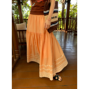 格子裙松紧腰刺绣 半裙2026年新款 落落狷介 a字半身裙绝美巨好看