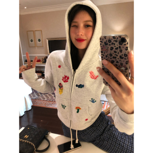 秋冬小个子开衫 加绒卫衣女2025新款 连帽外套浅灰色 短款 落落狷介