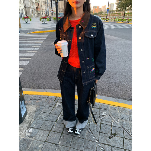 落落狷介牛仔套装裤女两件套