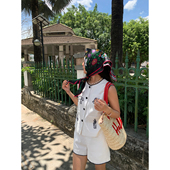 短裤 落落狷介 2026超火穿搭一整套白色刺绣小个子两件套亚麻上衣