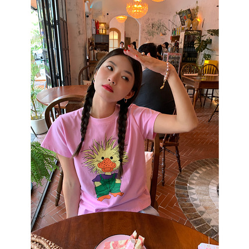 落落狷介粉色短袖T恤女