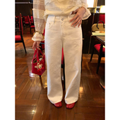 小个子直筒裤 落落狷介 早秋设计感牛仔裤 子2025年新款 刺绣白色裤