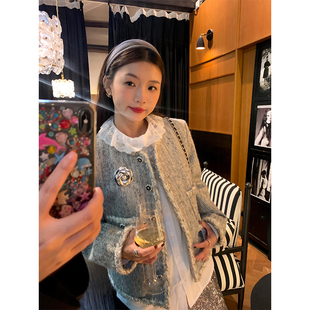 落落狷介灰色小香风毛呢外套女2026年新款 呢子外套小众 小个子短款