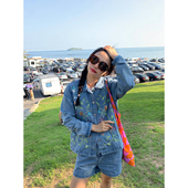 两件套牛仔外套 牛仔刺绣套装 落落狷介 小个子穿搭一整套2025新款