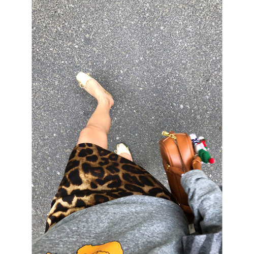 落落狷介豹纹半身裙女A字裙