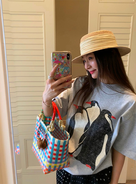 落落狷介 小众设计感上衣女2026年新款灰色印花短袖T恤小个子宽松