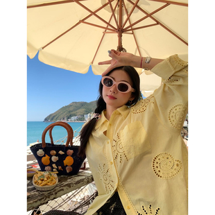 上衣小个子宽松衬衣女 刺绣镂空长袖 落落狷介 2026独特超好看衬衫