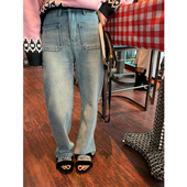 设计感小众牛仔阔腿裤 落落狷介 2025年新款 女冬季 高腰 加绒牛仔裤