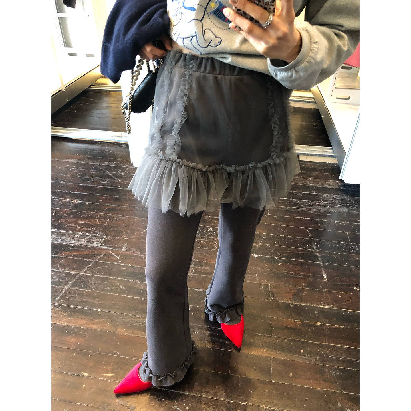 落落狷介松紧腰喇叭裤女显瘦