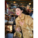 落落狷介环保皮草外套女2025新款 小鹿印花保暖外套小个子毛毛外套