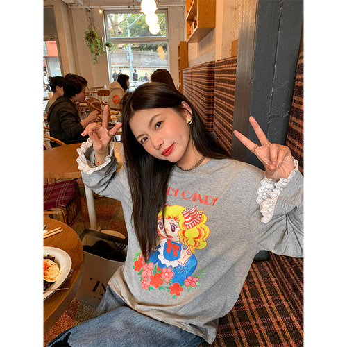 落落狷介灰色长袖打底T恤女
