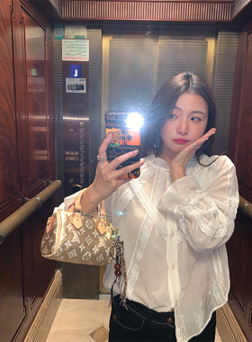 落落狷介白色蕾丝衬衫女2025年新款设计感小众立领宽松仿真丝上衣