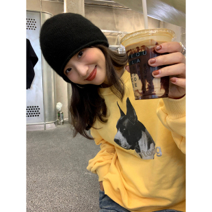 春秋薄款 卫衣小众2023年新款 设计感圆领上衣女 黄色秋季 落落狷介