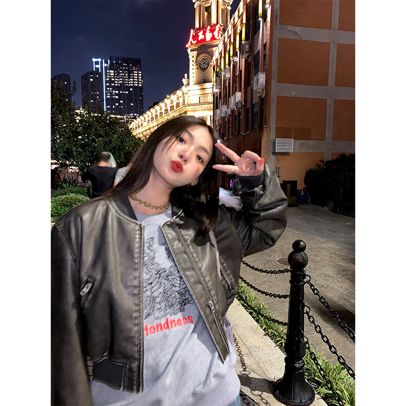 落落狷介皮衣外套女2025年新款设计感夹克宽松短款机车外套小个子,女装/女士精品,皮衣,淘宝优惠券,粉丝福利购,淘宝优惠卷