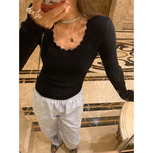 落落狷介黑色套头针织衫女