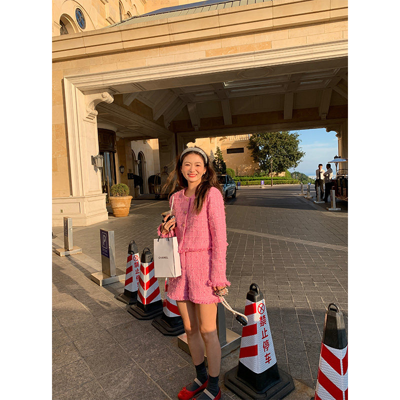 落落狷介早秋装搭配一整套小香风套装女粉色套装裤小个子毛呢外套,女装/女士精品,时尚套装,淘宝优惠券,粉丝福利购,淘宝优惠卷