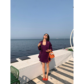 今年流行 吊带裙夏装 女装 两件套紫色衬衫 一整套 套装 落落狷介