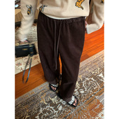 小个子宽松女裤 落落狷介 女咖啡色系带灯芯绒阔腿裤 子秋季 复古 裤