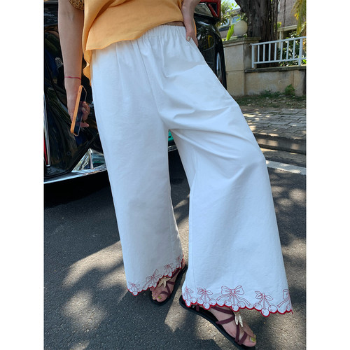 落落狷介宽松松紧腰阔腿裤女