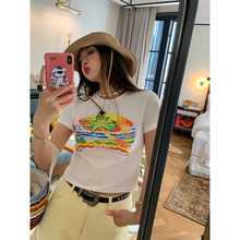 落落狷介 多巴胺穿搭白色印花体恤女2025新款短袖女t恤夏上衣修身