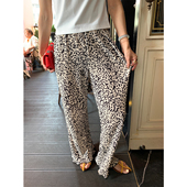 落落狷介裤 设计感豹纹印花松紧腰 女2025年新款 子女款 夏针织阔腿裤