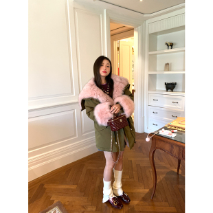 保暖收腰连帽外套小个子 冬季 落落狷介真狐狸毛羽绒服女款 2024新款