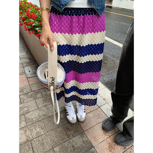 落落狷介针织条纹半身裙女