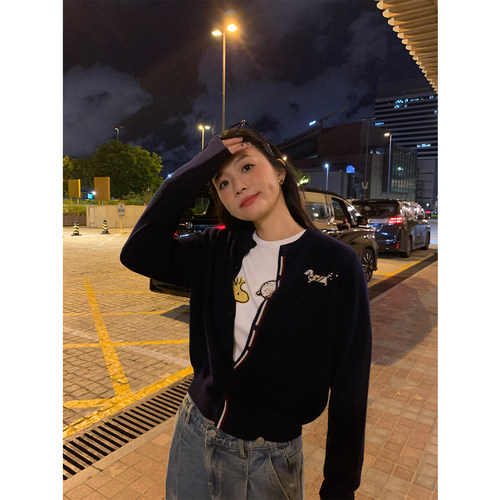 落落狷介藏青色长袖毛衣女