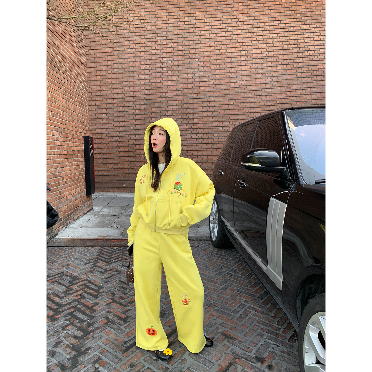 落落狷介 运动套装女2025新款两件套黄色连帽开衫卫衣+卫裤松紧腰,女装/女士精品,休闲运动套装,淘宝优惠券,粉丝福利购,淘宝优惠卷