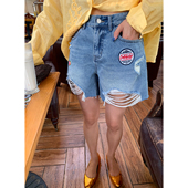 夏设计感小个子破洞刺绣裤 落落狷介 牛仔短裤 女2026新款 子 牛仔裤