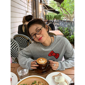 落落狷介 t恤灰色小个子上衣秋冬印花设计感 长袖 打底衫 女2025新款