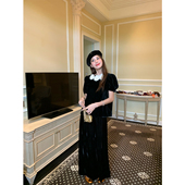 落落狷介韩系早秋穿搭一整套两件套黑色丝绒套装 裙设计感上衣半裙