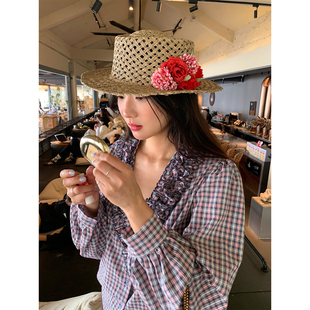 设计感小众V领格子上衣小个子长袖 落落狷介 2026独特超好看衬衫