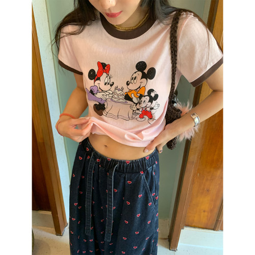 落落狷介粉色短袖T恤女
