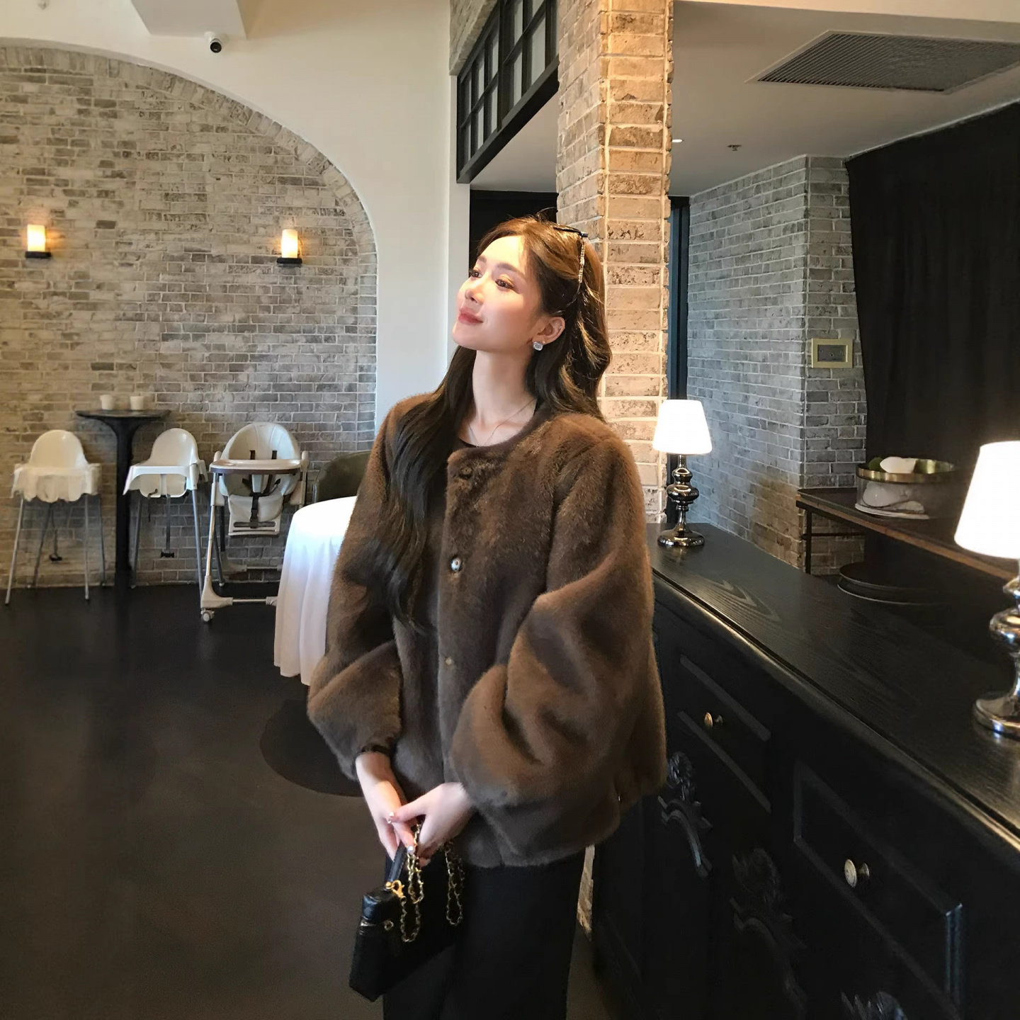 中古风仿水貂短款环保貂皮大衣毛毛皮草宽松外套女2026秋冬新款