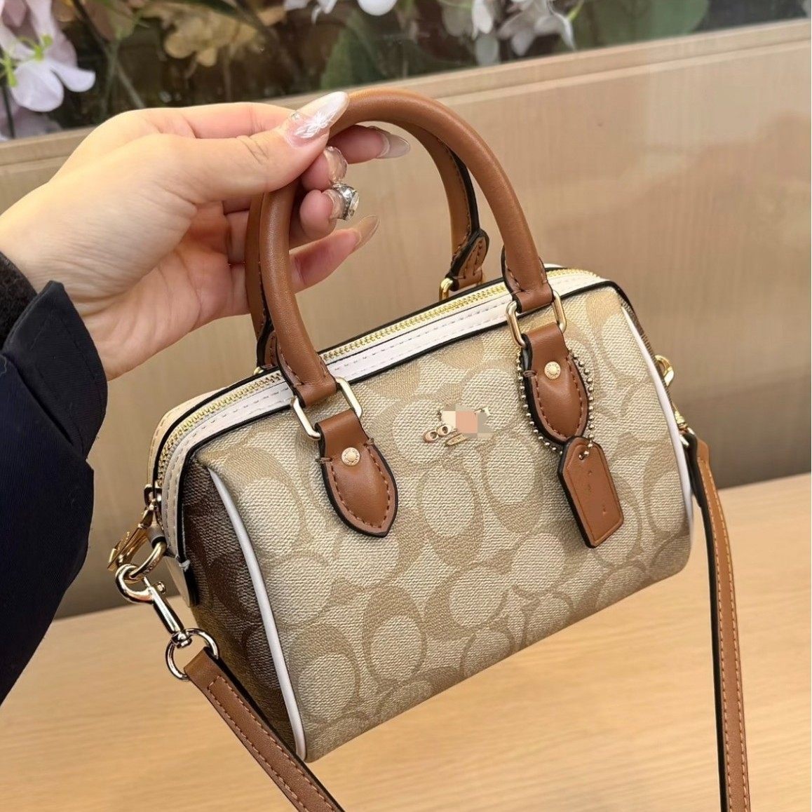 蔻家高品质rowan18波士顿枕头包迷你经典老花手提包百搭斜挎女包,箱包皮具/热销女包/男包,手拿包,淘宝优惠券,粉丝福利购,淘宝优惠卷