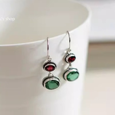小众设计耳环绿宝石高级感宫廷风