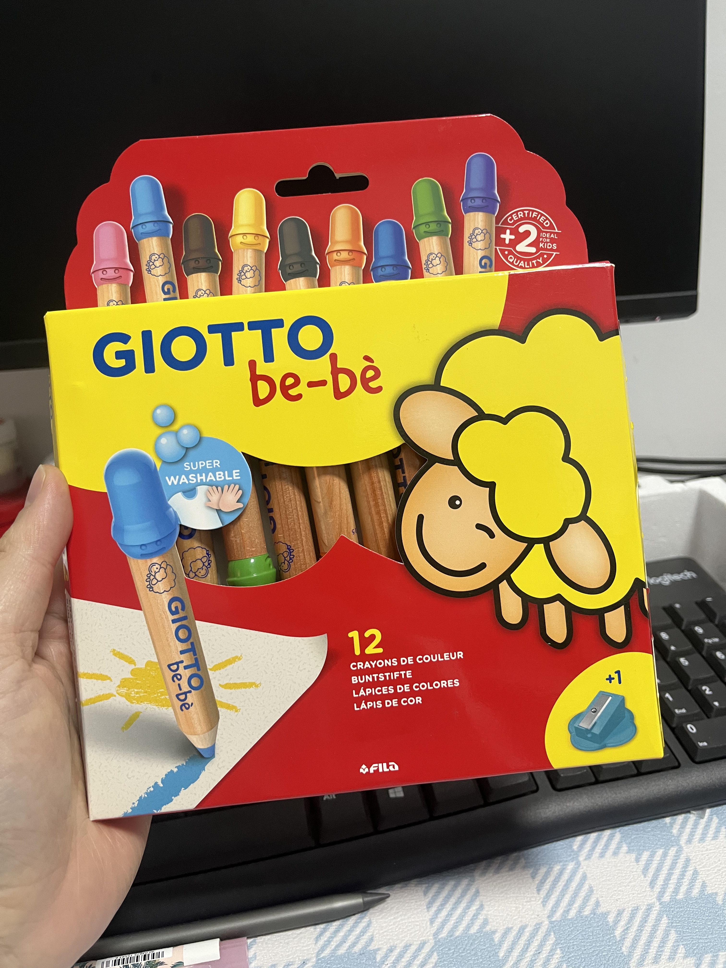 绝版！意大利GIOTTO bebe木杆蜡笔12色粗杆彩铅可水洗幼儿园画笔