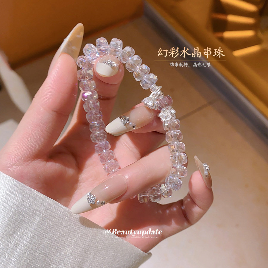 闪耀水晶串珠莲花莲蓬吊坠手链时尚简约甜美气质手串轻奢高级