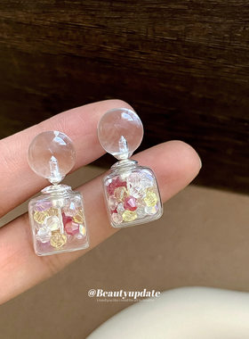 闪耀夏日小清新琉璃几何方形耳钉女新款小巧精致耳钉轻奢高级感耳