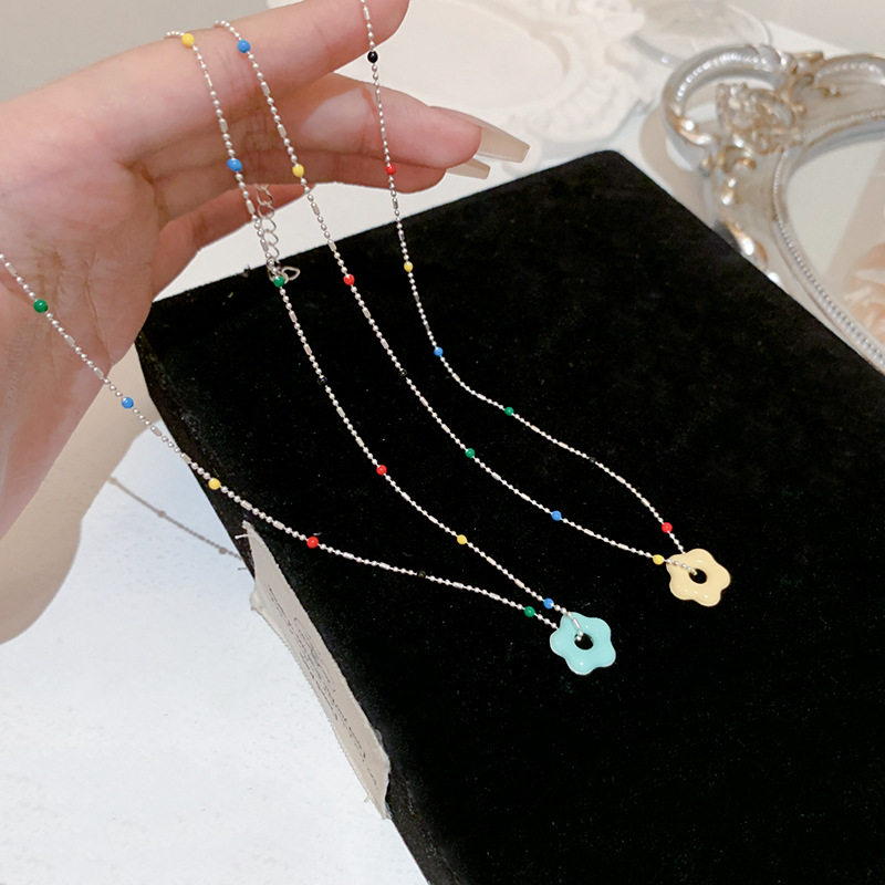 闪耀彩珠花语~韩系彩色串珠花朵项链女夏日清新锁骨链ins风设计感
