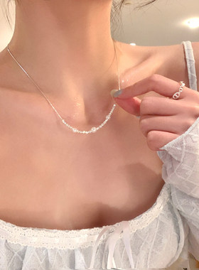 闪耀韩系闪锆羽毛吊坠珍珠叠戴项链女2026年新款锁骨链巨好看配饰