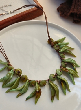 度假风复古叶子装饰项链女