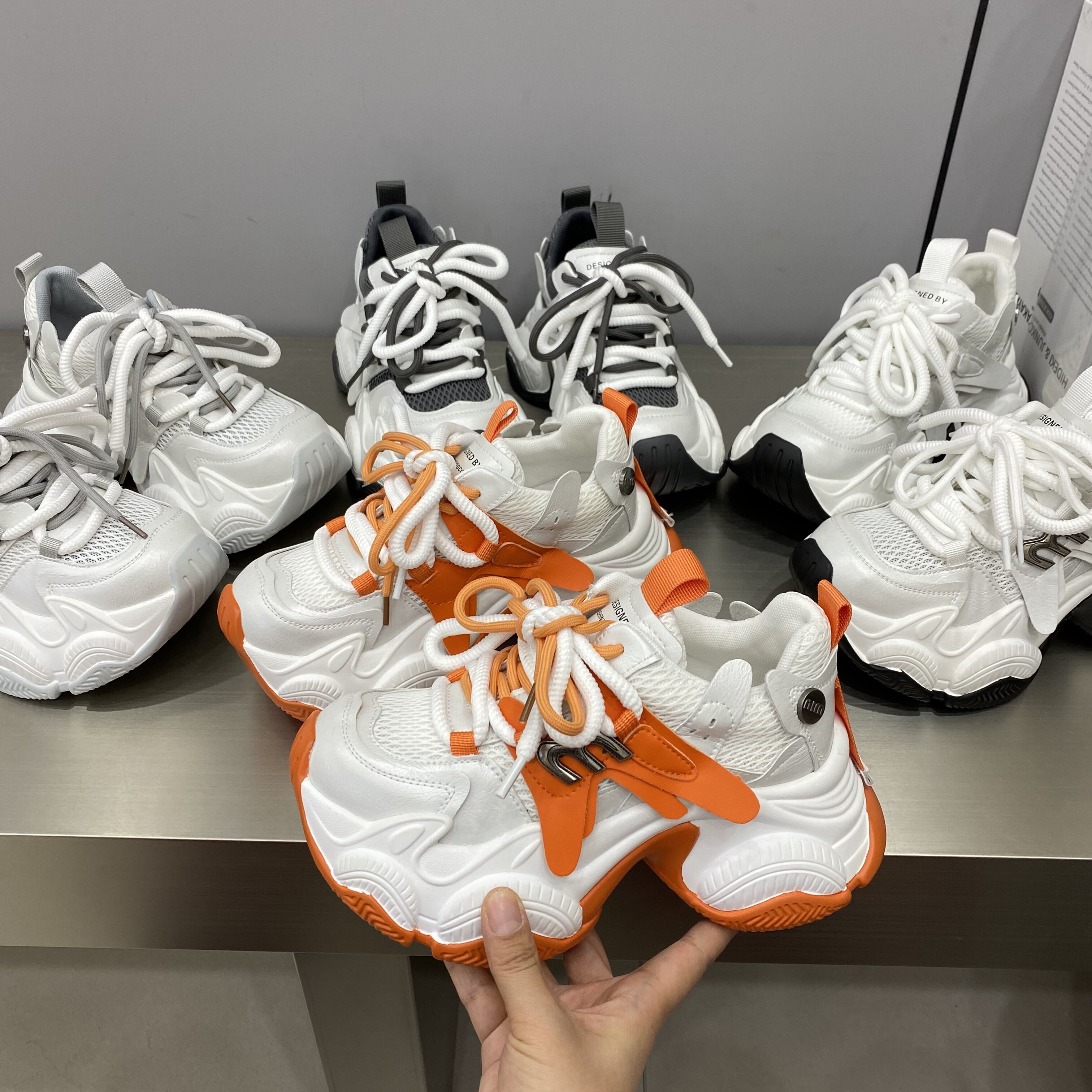 2026春季新款女厚底绑带薄款拼色老爹鞋女休闲运动透气网面单鞋女