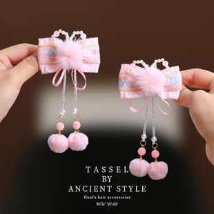 儿童2026过年汉服头饰女发夹中国风宝宝粉色拜年古风女童新年发饰