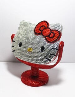 手工DIY满钻便携化妆镜可爱卡通KT猫手拿镜子手握长把女生美妆镜