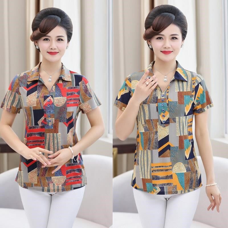 summer Middle aged women Mom outfit Led Collar clothes t-shirt 30 Shirts 40 year 45 50in the Women's clothing/Boutique , Middle-aged women  category - from Buy2taobao.com to provide professional Taobao agent buy service
