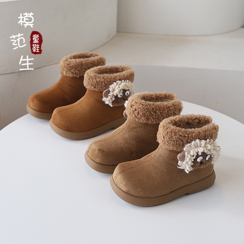 女童加绒保暖大棉棉靴2025秋冬新款休闲风韩版甜美卡通公仔皮靴